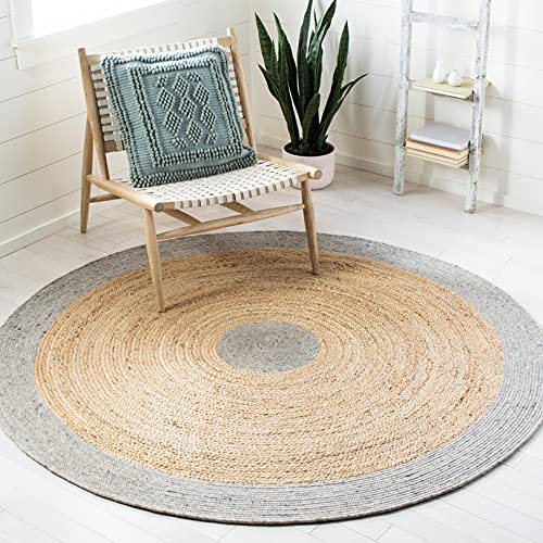SAFAVIEH Braided Collection Area Rug - 3' Round, Silver & Natural, Handmade Country Cottage Reversible Jute, Ideal for High Traffic Areas in Living Room, Bedroom (BRD910G) - color: Silver/Natural, size: 3' (Round)
