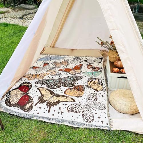 Hopstar Butterfly Throw Blanket Outdoor Blankets and Throws Boho Western Decor Cotton Woven Couch Cover Blanket for Sofa Living Room Beach Travel 51"x63" (Colorful Butterfly) - color: Butterfly Flying, size: 51"x63"