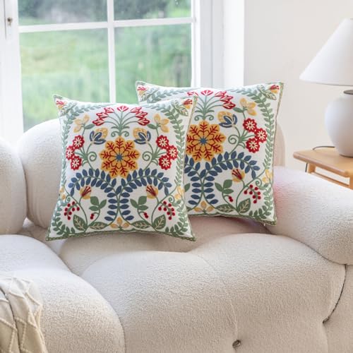 YIcabinet Pack of 2 Throw Pillow Covers,Embroidered Pillow Case Soft Square Decorative Pillowcases for Home Sofa Couch 18x18 Inch - color: White01