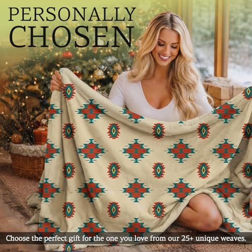 Sacred Thread Aztec Blanket Fleece, Reversible Native American Blanket, Western Throw, Native American Western (Cream Flannel) (Throw (40”x60”)) - color: Cream Flannel, size: Throw (40”x60”)