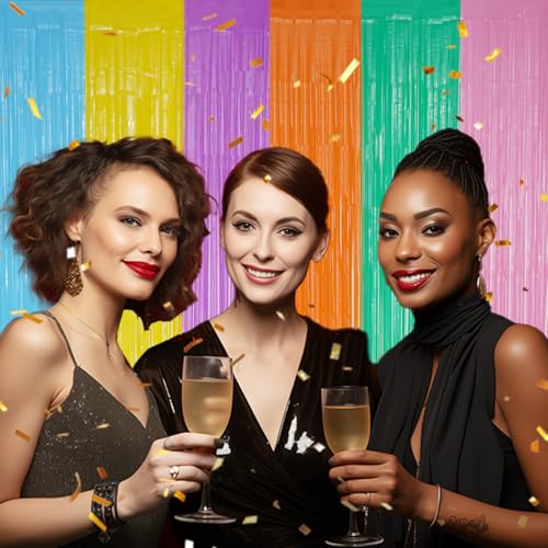 DECOCKRAT 2 Pack Foil Fringe Backdrop - Pastel Combo Rainbow Shiny Tinsel Curtains for Party Decoration/Photo Booth Props - 3.3x6.6 FT Metallic Foil Backdrop for Birthday/Wedding/Graduation/Christmas - color: Pastel Combo Rainbow