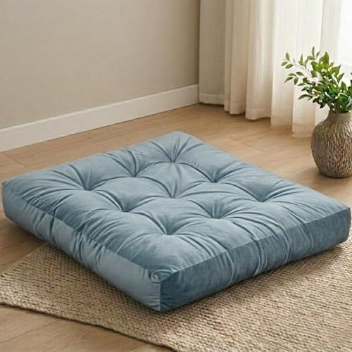 Floor Pillow for Adults, Soft Velvet Floor Cushion for Sitting, Single Square Tufted Floor Pillow for Reading Nook, Living Room, Bedroom, 22 x 22 Inch, Blue - color: Blue, size: 1pack