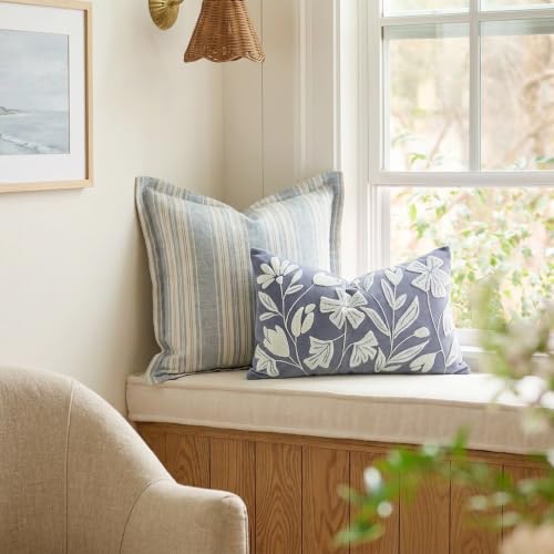 BlissBlush Decorative Lumbar Pillow Cover 12x20, Dusty Blue Accent Velvet Throw Pillowcase for Couch Sofa Living Room, Floral Tufted Rectangular Cushion, Cover Only - color: Dusty Blue, size: 20" x 12" (Pack of 1)