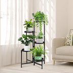 5 Tier Metal Plant Stand for Indoor Outdoor, Black | Foldable, Toolless Assembly, Flexibly Adjustable, Waterproof, Antislip