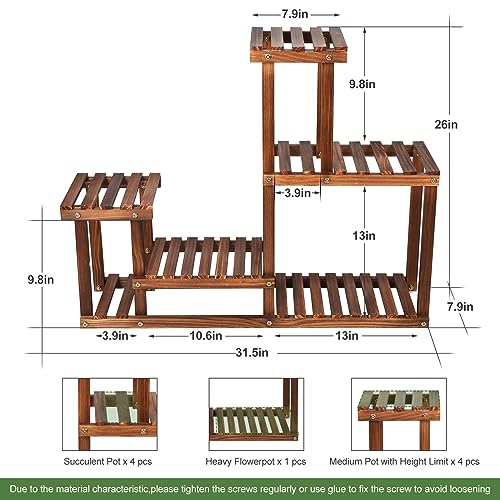 Pine Wood Plant Stand Indoor Outdoor Multi Layer Flower Shelf Rack Higher and Lower Plant Holder in Garden Balcony Patio Living Room (4 Tiers )