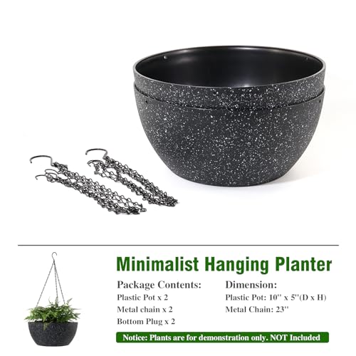 WSMKSZ 10 inch Hanging Planters for Outdoor Indoor Plants with Drainage Holes and Chain, 2 Pack Round Hanging Flower Pots for Garden Home Porch Decor, Speckled Black - color: Speckled Black, size: 10inch 2pcs