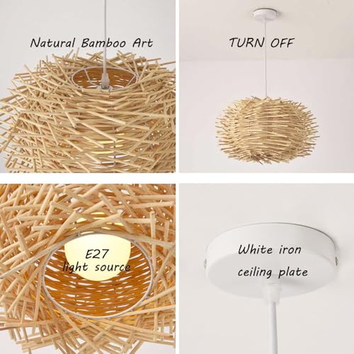 Tropical Island Beach Chandelier Creative Unique Weaving Pendant Lamp Bird's Nest Ceiling Hanging Light Hanging Lighting with Shape Rattan for Teahouse Dining Room in Beige - size: 60cm/23.6in