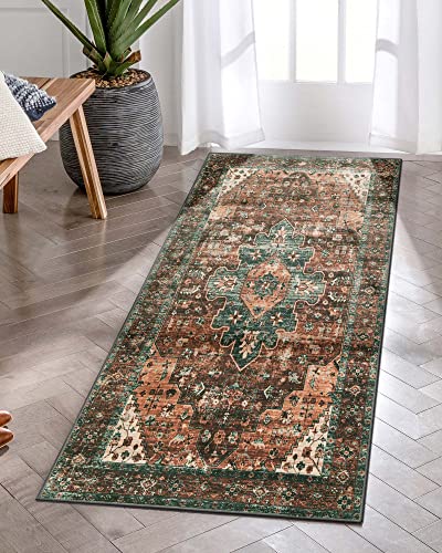 Moynesa Ultra-Thin Washable Runner Rug - 2x4 Laundry Room Rug Runners for Kitchen Non-Slip, Vintage Stain Resistance Non Shedding Bedroom Carpet Runner for Bathroom Hallway, Brick Red - color: Brick Red, size: 2' x 4'
