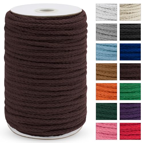 JeogYong Braided Macrame Cord 5mm x 295ft, Natural 8-Strand Braided Cotton Rope, Colored Drawstring Cord Craft Rope for Plant Hangers, Wall Hanging, Dream Catcher, Garden, DIY Projects - color: Coffee