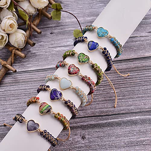 Women Boho Wrap Bracelet,Handmade Natural Stone Crystal Emperor Beads Heart Bracelet, Fashion Bohemian Jewelry Gift for Women - color: Colored Emperor Stone