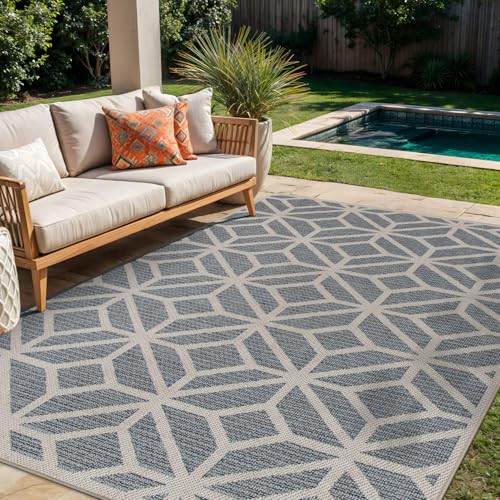 Rugshop Blue Contemporary Geometric Indoor/Outdoor Area Rug — Hose Washable for Living Room, Dining Room and Office, 10' x 14' - size: 10' x 14' (Rectangular)