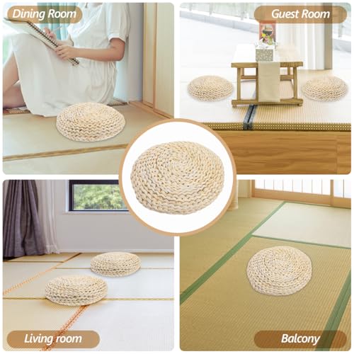 Sewroro Tatami Floor Pillow Round Straw Woven Padded Sitting Cushion Japanese Style Seat Pillow Floor Straw Mat Meditating Furniture Floor Mat for Home Temple 30cm