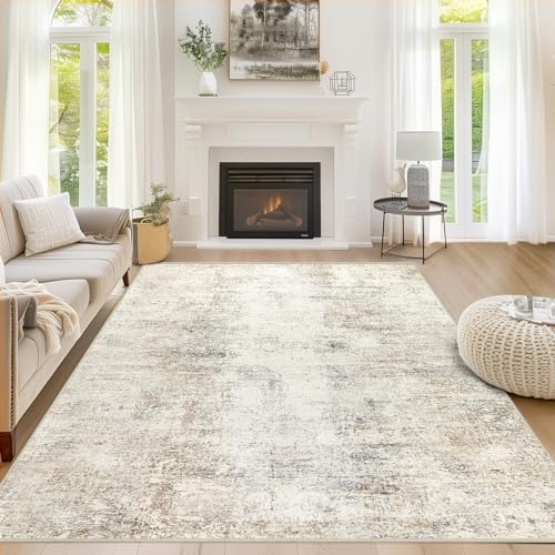 Capslpad 5x7 Abstract Area Rug, Non-Slip Washable Foldable Rug, Low Pile Ultra Soft Non-Shedding, Modern Beige Stain Resistant Large Rug for Living Room, Bedroom, Office, Dining, Room - color: Beige, size: 5' x 7' (Rectangular)
