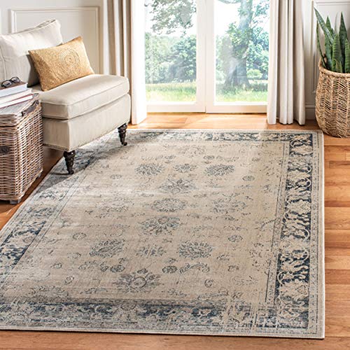 SAFAVIEH Vintage Collection Accent Rug - 3'3" x 5'7", Stone & Blue, Oriental Distressed Viscose Design, Ideal for High Traffic Areas in Entryway, Living Room, Bedroom (VTG117-7440)