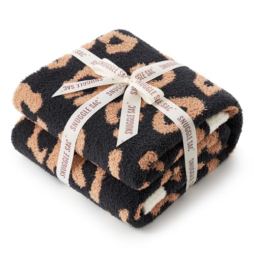 Snuggle Sac Black Leopard Throw Blanket for Couch - Ultra Soft Warm Reversible Plush Cheetah Blanket for Sofa & Bed, Black Leopard, 50x60 inches - color: Leopard Black, size: Throw(50"x60")