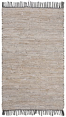 SAFAVIEH Vintage Leather Collection Accent Rug - 2' x 3', Silver, Handmade Boho Fringe Leather & Jute, Ideal for High Traffic Areas in Entryway, Living Room, Bedroom (VTL203G) - color: Silver, size: 2' x 3' (Rectangular)