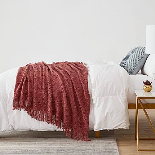 BOURINA Burgundy Throw Blanket 50x60 Inches Throw Textured Solid Soft Sofa Couch Decorative Knit Blanket - color: Burgundy, size: 50"x60"