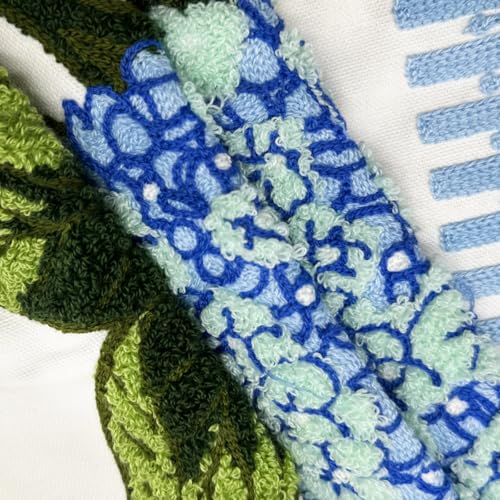 Alysheer Spring Hydrangea Embroidered Decorative Throw Pillow Covers 18"x 18" Set of 2, Summer Blue Green Floral Tufted Patterned Cotton Cushion Cases for Couch Bed Living Room Decor - color: Hydrangea Blue, size: 18" x 18" (Pack of 2)