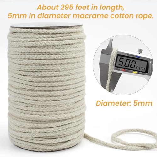 JeogYong Braided Macrame Cord 5mm x 295ft, Natural 8-Strand Braided Cotton Rope, Colored Drawstring Cord Craft Rope for Plant Hangers, Wall Hanging, Dream Catcher, Garden, DIY Projects - color: Earth Yellow
