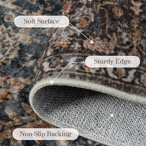 Collive Washable Area Rug 8x10, Antique Distressed Rugs for Living Room, Vintage 8x10 Non Slip Farmhouse Modern Bedroom Carpet Stain Resistant Print Accent Floor Mat for Dining Office - Brick - color: Antique, size: 8' x 10' (Rectangular)