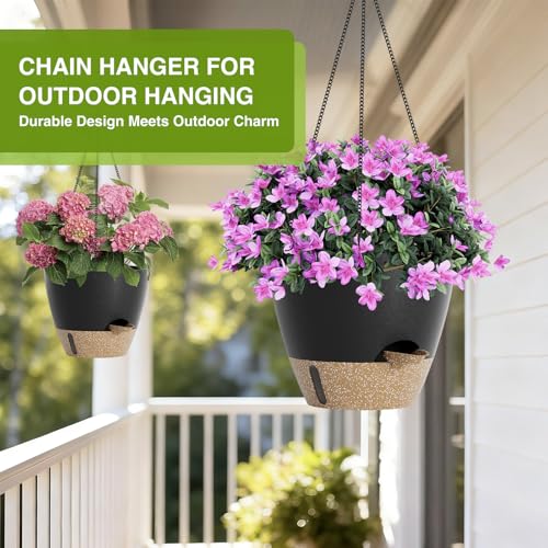 LEWESU Set of 2 Hanging Planters for Indoor Plants with Self Watering Includes Hanging Pots and 2 Types Plant Hangers, Outdoor Hanging Baskets Holder for Home Garden, 10 Inch Midnight Black - color: Midnight Black