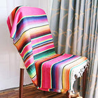 Xplanet Mexican Serape Blanket, 84 X 59 Inch, Cotton, Rectangular, Rose Pink, Tablecloth, All-Season, Tassel - color: Rose Pink