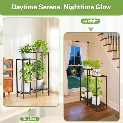 iDavosic.ly Indoor Plant Stand with Grow Light, Metal 4 Tier Corner Flower Holder Shelf Outdoor for Large Pots, Tall Rack for Patio Porch Balcony Living Room, Black - color: Black with Light, size: 4 Tiers