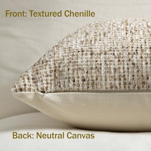 Pack of 2 Neutral Throw Pillow Covers 20x20 Boho Textured Dots Stripe Chenille Square Decorative Pillow Cases Accents for Living Room Couch Bed Farmhouse Home Decor, Taupe - color: Taupe, size: 20" x 20" (Pack of 2)