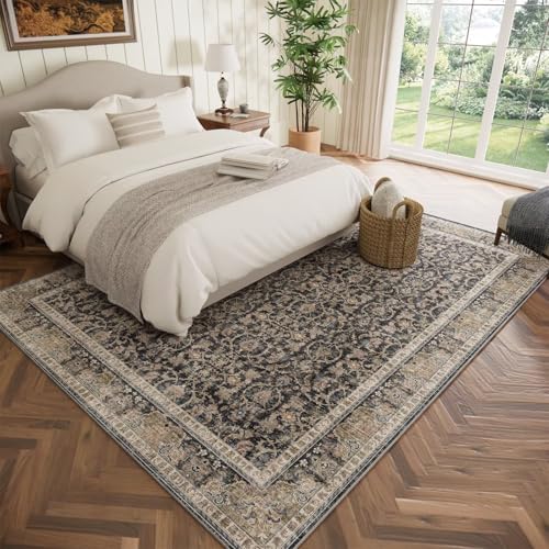 Washable 5x7 Area Rugs for Living Room, Boho Non-Slip Vintage Rugs for Bedroom Dining Room Nursery Office, 0.3" Neutral Oriental Throw Thin Carpet with Cushioning Pad, Black/Blue/Multi,A1 - color: Black/Blue/Multi, size: 5' x 7' (Rectangular)