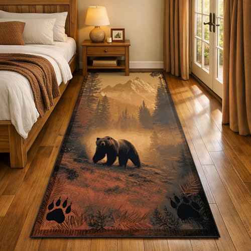 Bear Runner Rug 2x7, Rustic Bear Rug for Kitchen, Vintage Western Rustic Farmhouse Runners for Entryway, Retro Country Style Home Decor - color: Bear, size: 2' x 7'(Runner)