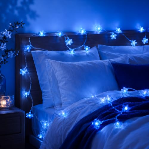 Plug in Blue Flower String Lights, 33ft 100 LED Cherry Blossom Fairy Lights | 8 Modes Ip44 Waterproof Connectable Extendable Floral Lamp For Valentine'S Day, Wedding Party Indoor Outdoor Decor - color: Blue