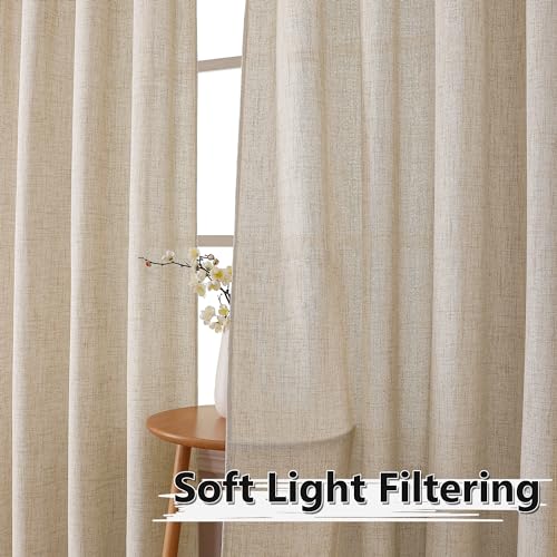 Tollpiz Short Linen Curtains Bedroom Rod Pocket Semi Sheer Curtain Burlap Light Filtering Thick Linen Drapes for Living Room, 38 x 45 inches Long, Natural, Set of 2 Panels - color: Natural, size: 38"W x 45"L (Pack of 2)