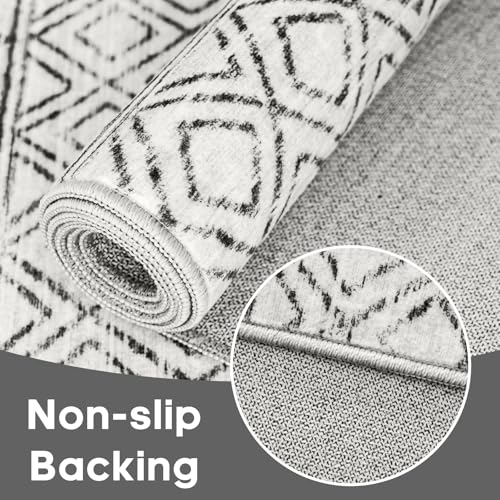 2x5 Rug Runner Moroccan - Washable Hallway Runner Rug Non Slip Pets Friendly Runner Low Pile Soft Indoor Floor Mat Front Door for Kitchen Bedroom Entryway Laundry 2x5 Geo Grey - color: Geo Grey, size: 2' x 5' (Rectangular)