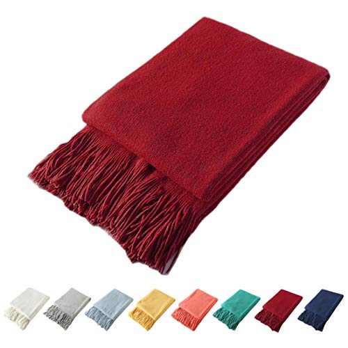 Homiest Decorative Knitted Throw Blanket with Fringe Soft & Cozy Tassel Blanket for Couch Sofa Bed (Red, 50x60) - color: Red, size: 50" x 60"