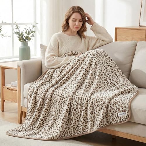 Fleece Throw Blanket 50" x 70" - Soft Cozy Microfiber Plush Blanket, Lightweight Warm Throw for Couch Bed Sofa Chair, All Season Use, Beige Leopard - color: Beige Leopard