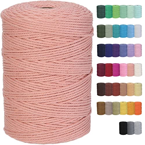 Cotton Macrame Cord 3mm 328yards Natural Colored Macrame Supplies, Soft Craft Cotton Rope for Plant Hanger Wall Hanger Dreamcatcher (Brick Pink) - color: Brick Pink, size: 3mmx328Yards