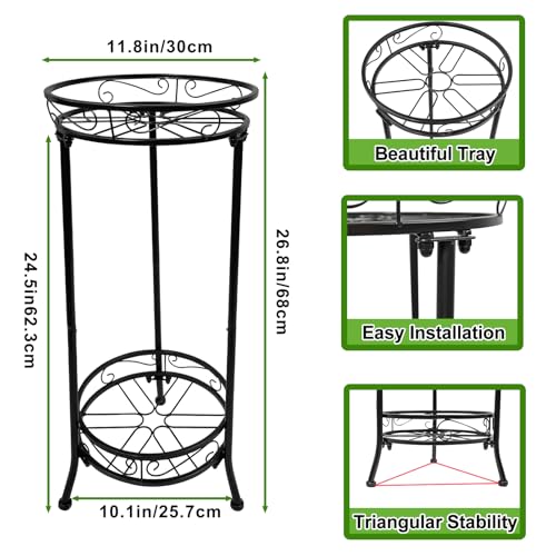 Plant Stand Indoor Outdoor, 2 Tier Metal Flower Display Holder Shelf, Anti-Rust Iron Plant Pot for Patio Balcony Porch Garden Living Room House (Black U-shaped) - color: Black U-shaped