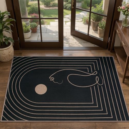Tangsoo Easy Jute 2x3 Washable Outdoor Rug for Entryway,Black Non-Slip Rugs Modern Small Throw Mats Neutral Cat Pattern Indoor Entrance Carpet for Entry Kitchen Foyer Front Porch - color: Black Cat Pattern, size: 2x3ft