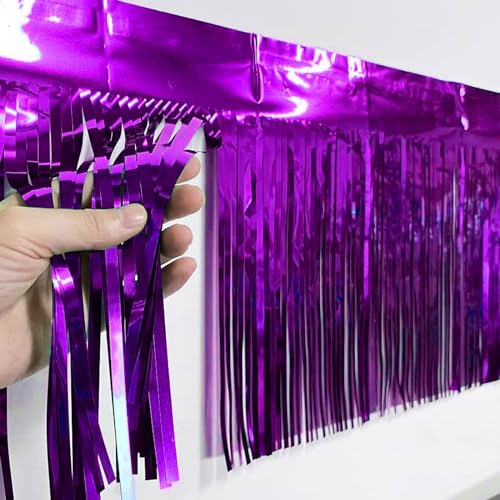 6 Packs 10 Feet Foil Fringe Garland Metallic Foil Tinsel Fringe Garland Wall Hanging Fringe Banner for Parade Floats, Wedding, Christmas，Birthday Party Halloween Decor (Purple) - color: Foil Fringe Garland-purple