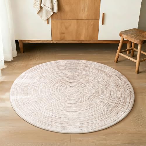 Asrug Imitation Jute Low Pile Round Rug Area Rug Washable Non-Slip Circle Rug Soft Plush Touch Circle Rugs Round for Kitchen Bathroom Living Bedroom Nursery, Carpet 3ft /36 inch/91 cm Khaki - color: Khaki, size: 3ft