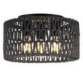Rattan Ceiling Light Fixture, 3-Light Bohemian Modern Woven Ceiling Light, Black Boho Flush Mount Ceiling Light for Bedroom Living Room Dining Room, Bulb Not Included - color: Black, size: 3-Light-Round