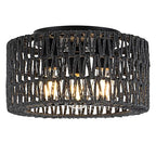 Rattan Ceiling Light Fixture, 3-Light Bohemian Modern Woven Ceiling Light, Black Boho Flush Mount Ceiling Light for Bedroom Living Room Dining Room, Bulb Not Included - color: Black, size: 3-Light-Round