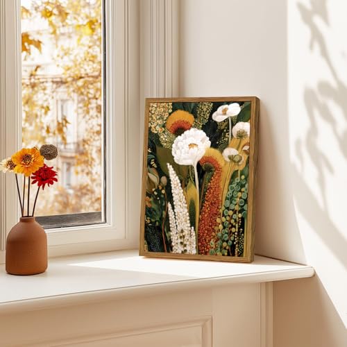 Framed Vintage Floral Canvas Wall Art, Abstract Flower Pictures Wall Decor, Boho Wildflower Botanical Paintings Prints Mid Century Modern Home Decor Aesthetic for Living Room Bedroom 16x24 inch - color: Abstract Wildflower, size: 24"L x 16"W
