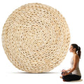 Sewroro Tatami Floor Pillow Round Straw Woven Padded Sitting Cushion Japanese Style Seat Pillow Floor Straw Mat Meditating Furniture Floor Mat for Home Temple 30cm