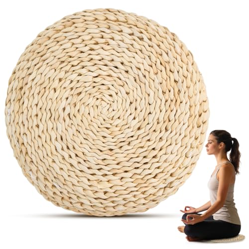 Holibanna Hand-Woven Round Straw Cushion Set of 3 Natural Floor Pillows for Yoga Meditation Tatami Window Seat Dining Room Guest Room Living