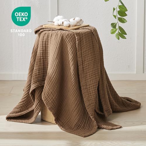 EMME Cotton Muslin Throw Blanket Couch Breathable Gauze Blanket Soft Lightweight Blankets Adults (Brown, 50"x60") - color: 12 - Brown, size: Throw (50" x 60")
