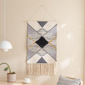 Cotton Wall Tapestry Hanging Decor, 20x34 Large Macrame Woven Boho Chic Bohemian Abstract Geometric Printed Tapestries Decor Gift for Apartment Dorm Kids Livingroom Bedroom Door Entrance Home Office