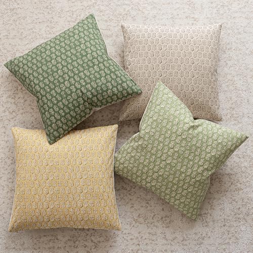 Foindtower Set of 2 Decorative Vintage Floral Print Throw Pillow Covers Neutral Modern Farmhouse Cushion Covers Boho Home Decor for Sofa Chair Couch Bedroom Living Room Outdoor,18×18 Inch,Lime Green - color: Lime Green, size: 18" x 18" (Pack of 2)