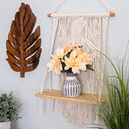 SnugLife Macrame Wall Hanging Shelf - Tier Wall Shelves with Handmade Woven Rope - Boho Shelves Organizer Hanger for Kitchen, Bathroom, Home Storage, Floating Indoor Plant Wall Shelf (1 Tier) - size: 1 Tier