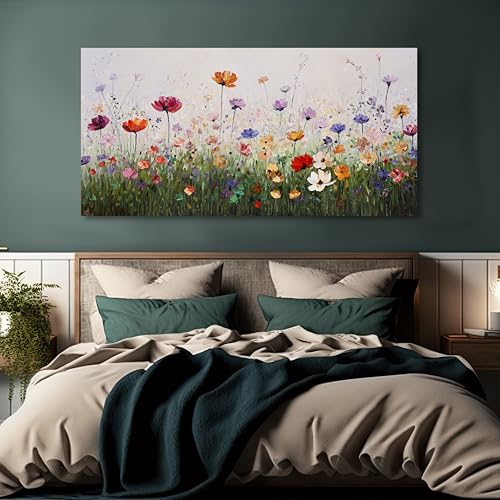 Abstract Wall Art, Colorful Floral Framed Wall Decor, Vintage Wildflower Artwork, Farmhouse Landscape Canvas Painting Suitable for Decorating Living Rooms, Bedrooms, Dining Rooms, and Home Offices 20"X40" - color: Colorful, size: 40"L x 20"W
